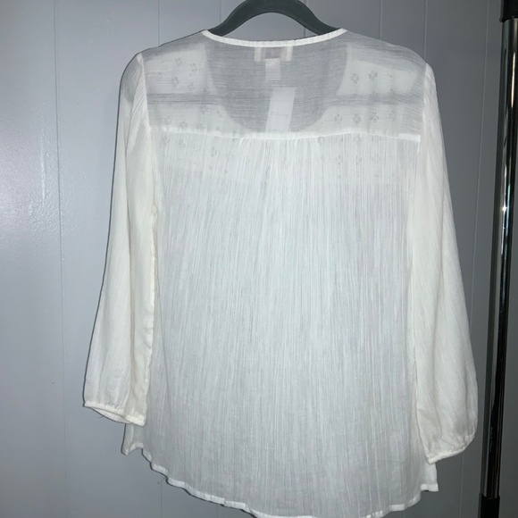 Loft Petites cotton boho eyelet lace yoke top Sz XSP 3/4 sleeves lightweight New - Picture 5 of 6